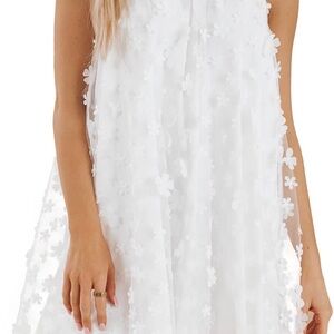 White Floral Cocktail A Line Dress